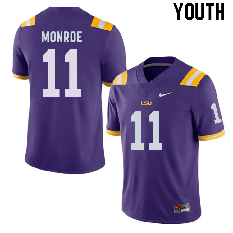 Youth #11 Eric Monroe LSU Tigers College Football Jerseys Sale-Purple - Click Image to Close